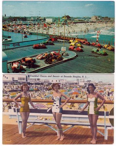 2-HOT-RODS-Shore-Line-BEAUTIES-Seaside-Heights-NEW-JERSEY-c1940-POSTCARDS