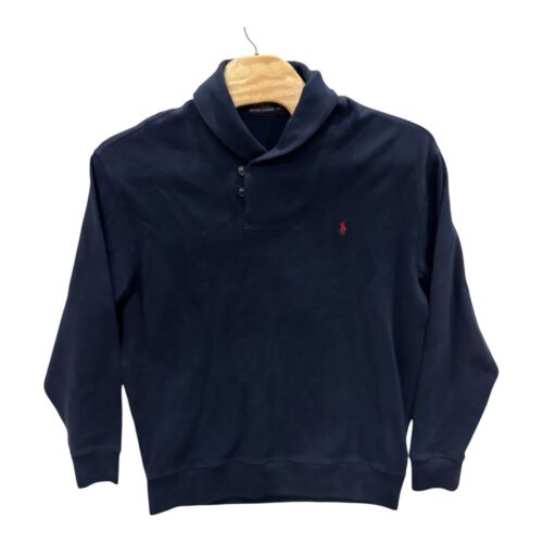 Polo Ralph Lauren maglione collo sciallato blu navy uomo XLT pullover cotone logo - Foto 2 di 7