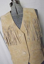 BOHO HIPPIE Vtg Womens Suede Leather Vest Fringe Lined Metrostyle Sz 12 Medium