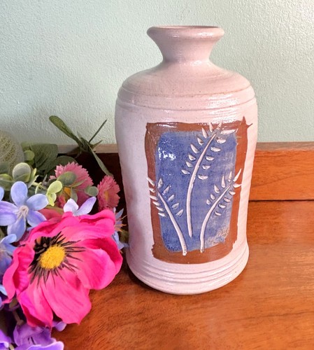 Signierte Studio Art Pottery Keramikflasche/Vase geätzt & handbemalt Blatt Design - Bild 1 von 11