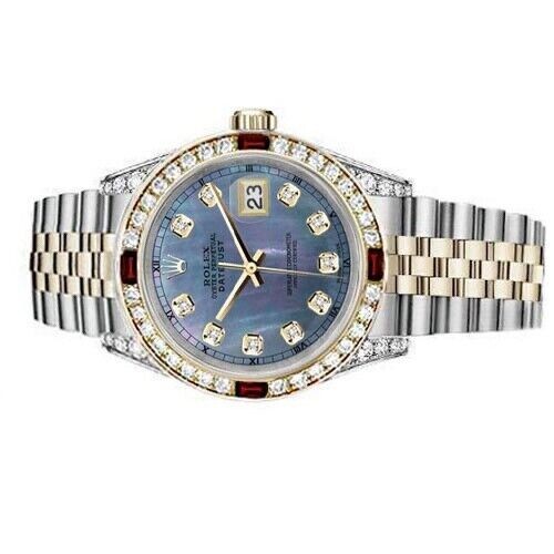 Rolex Datejust 31 mm Tahitian Mother Of Pearl Dial Ruby & Diamond Two Tone Watch - Picture 4 of 8