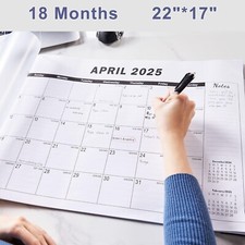 Desk calendar 2025 large 22x17,desktop calendar with plastic cover,18 month,n...