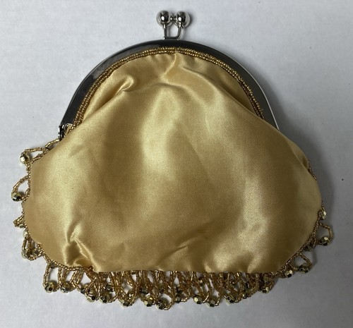 Vintage Gold Perlen Handtasche Clutch Schultertasche Vintage Satin innen Special Night - Bild 3 von 6
