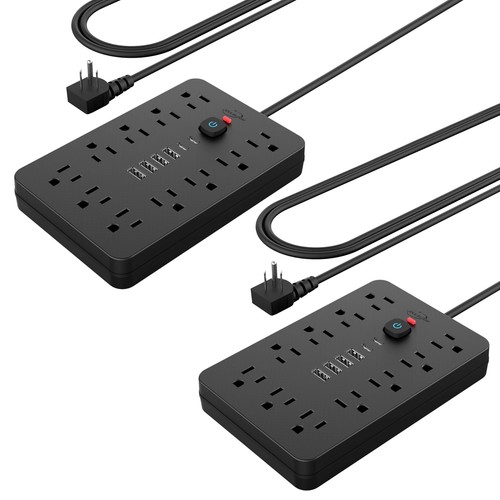 Power Strip Surge Protector with 11 Outlets 4 USB and 2 USB C Ports Black 2 Pack - Picture 1 of 7