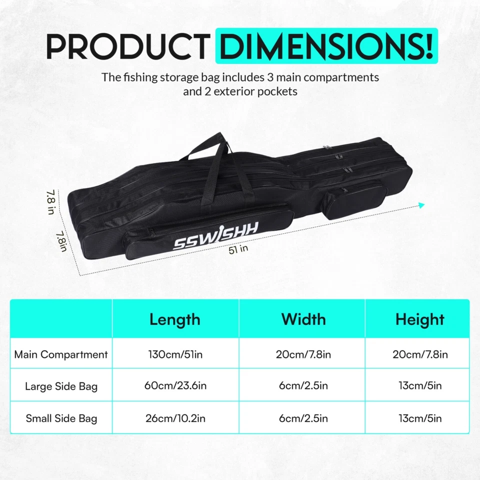 Fishing Rod Case - 3 Layers Fishing Pole Bag Portable Carry Storage Case 130cm - Image 4 of 4
