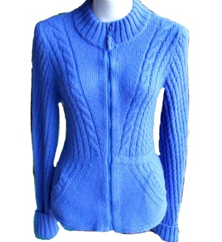 Cárdigan Suéter Chaqueta Leo Peressi 100% Alpaca Periwinkle Azul Cremallera Talla Mediana