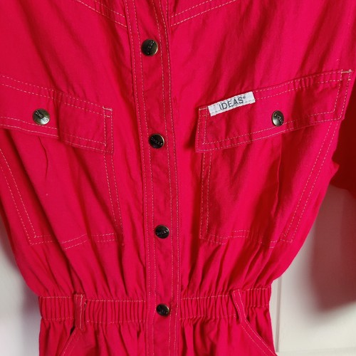 Ideas Women's RED Pink Watermelon Vintage 3/4 Sleeve Jumpsuit Size Small S Snap - Picture 3 of 6