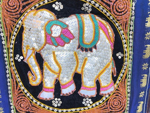 Thailand Silk & Sequins Pink & Black Elephant Pillow Case 16 X 16 In. Thai - Picture 4 of 10