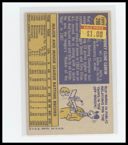1970 Topps #290 Rod Carew - Picture 2 of 2