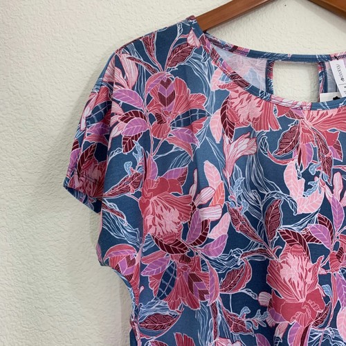 Neu mit Etikett Damen Medium M Ideology Wall Blumendruck Schlüsselloch hinten Oberteil Shirt Bluse - Bild 2 von 9