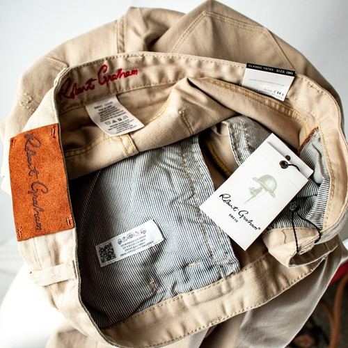 Robert Graham neu beige feste Baumwolle Herren flache Hose Größe 36"W x 32"L - Bild 2 von 11