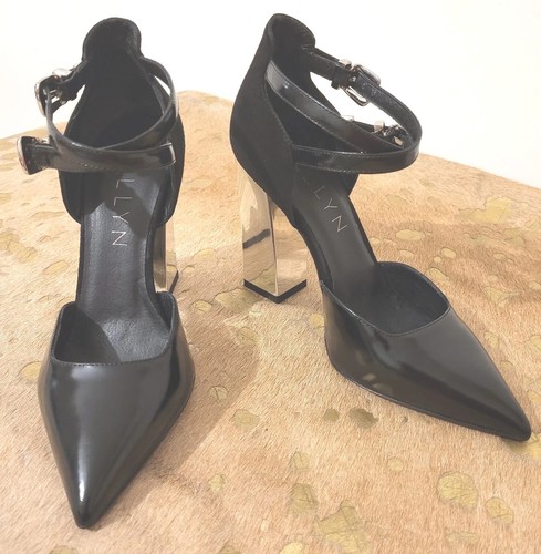 NEW rare ALLYN shoe UK 3.5 black suede leather straps silver heel eu 36.5 Buckle - Picture 3 of 19