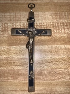 nun priest crossbones pectoral crucifix ebony skull antique wood silver