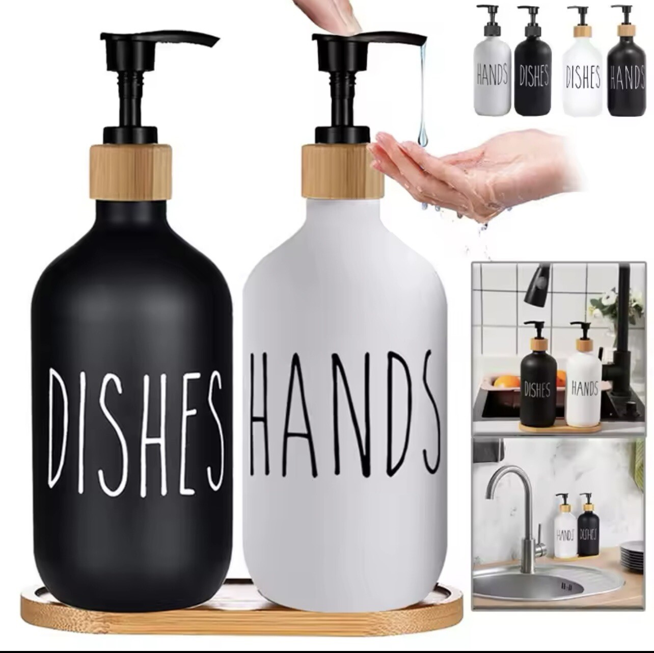 Soap Dispenser Set With Bamboo Tray.500 ml  Hand dish Soap Dispenser-image