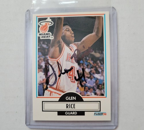 Glen Rice Signed Rookie Card Auto Fleer 1990 Miami Heat NBA Guaranteed Authentic - Picture 4 of 4