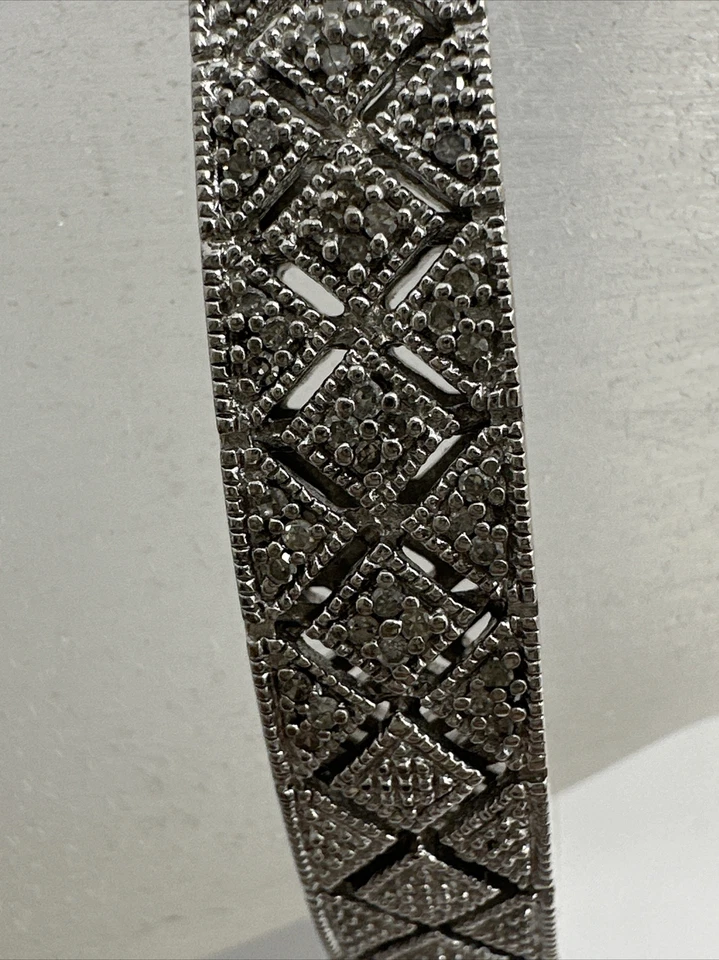 Pulseira de prata esterlina assinada por RPG 0,58 ctw com punho articulado de diamante 25,2 g 6,5 pol. NXKX - Imagem 3 de 4