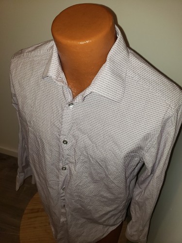 (16 32/33) Mens Calvin Klein Dress Shirt Purple Geometric Striped SLIM Fit