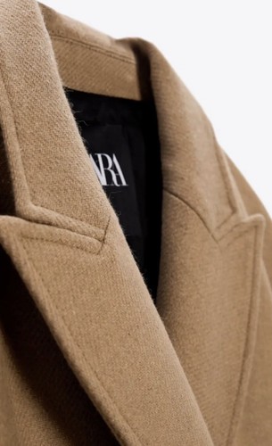 Damen Zara Wollmantel, camel beige langer Wollmantel Maxi Damen, Mantel mit Gürtel Zara - Bild 6 von 8