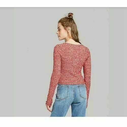 Wild Fable Women's Long Sleeve Scoop Neck Cozy Henley Top Berry Maroon Size XL - Picture 3 of 3