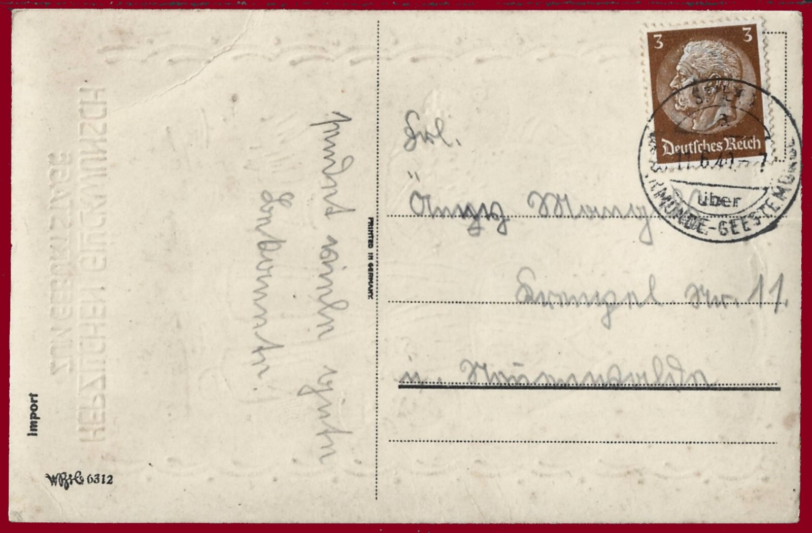 Carte postale allemande Seconde Guerre mondiale Troisième Reich couverture carte d'anniversaire 1942 - Photo 2 sur 2
