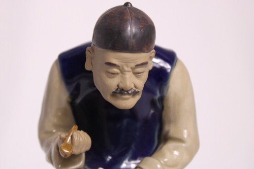 Chinese Mudman Figure Statue Elder Scholar Man Smoking Pipe Detailed Pottery - Picture 9 of 20