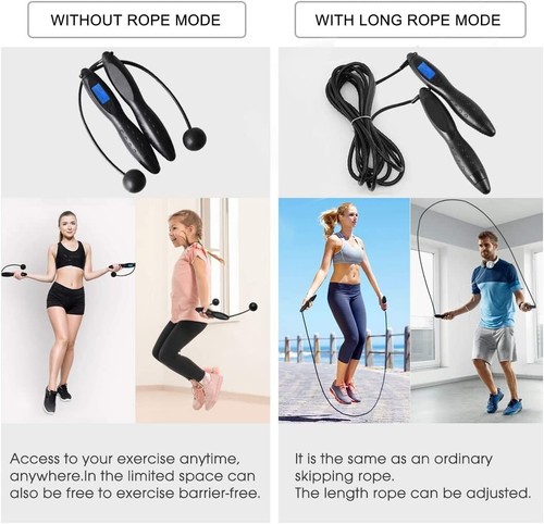 Electronic Cordless Jump Rope with Counter Speed Wireless Skipping Adjustable - Picture 8 of 9