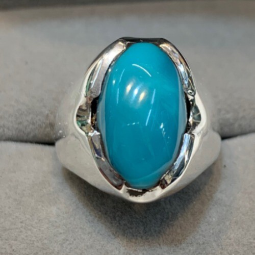 Men Real Turquoise Ring Nishapuri Feroza Natural Feroza Ring Shia Rings - Picture 2 of 5