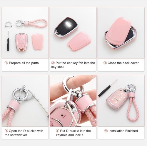 for GMC Key Fob Cover with Keychain, Pink Key Case Fit for 2019 2020 2021 2022 - Bild 53 von 176