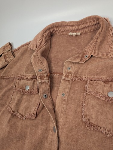 143 Story by Line Up Smiley Face Fringe Snap Shacket Shirt Jacket Size Large - Picture 7 of 10