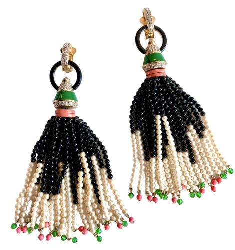 VALENTINO HAUTE COUTURE VINTAGE 1980s CLIP 6 in TASSEL EARRINGS SPECTACULAR RARE - Picture 1 of 13