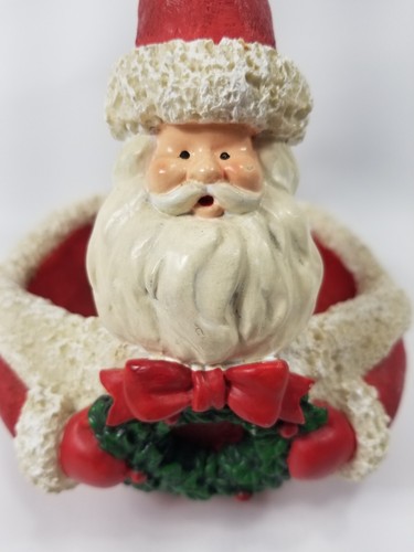 Vintage Department 56 Santa Clause Christmas Basket Candy Dish Bowl Resin Wreath - Picture 15 of 15