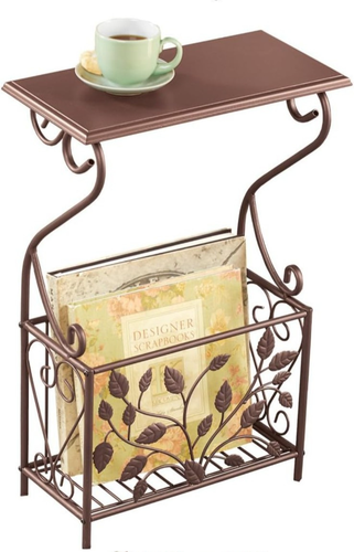 Side End Accent Table w/h Rack Magazine Holder Leaves Iron Scrolled Design 22''H - Picture 2 of 10