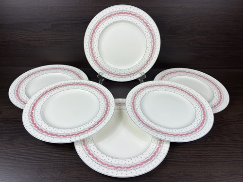 6 Royal Worcester England Alpine Pink Bone China Speiseteller Blätter & Punkte - Bild 4 von 12