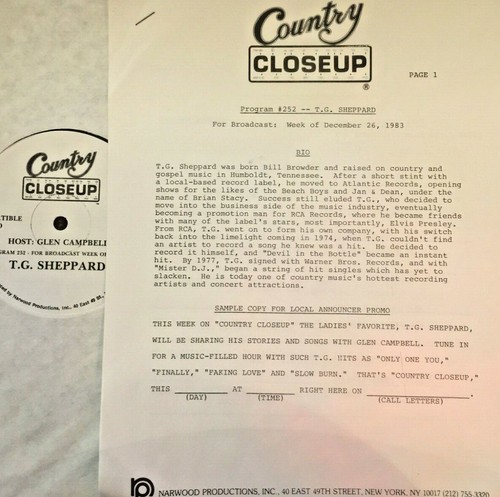 RADIO SHOW:GLEN CAMPBELL CLOSEUP 12/26/83 GUEST IN STUDIO T.G. SHEPPARD 10 TUNES - Picture 1 of 4
