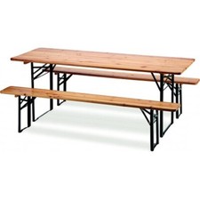 SET BIRRERIA TAVOLO + 2 PANCHE IN LEGNO NATURALE RICHIUDIBILE 220X70 cm 4F