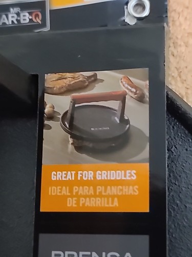 Grill Press  Mr. Bar-B-Q 06681Y Cast Iron| Pre-Seasoned Base & Hardwood Handle - Picture 3 of 7