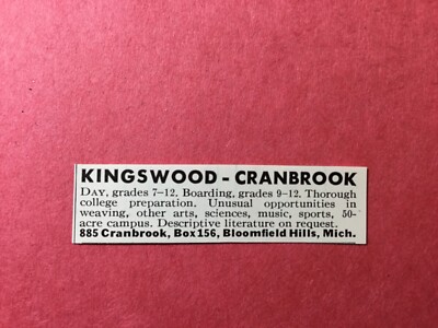 1965 Ad. Kingswood-Cranbrook. Bloomfield Hills, Michigan. Girls boarding School