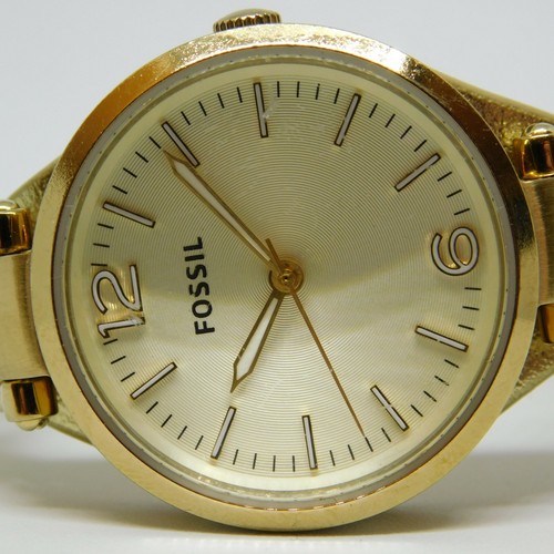 FOSSIL ES3414 Gold Tone Genuine Leather Quartz Analog Women's Watch New Battery - Foto 2 di 9