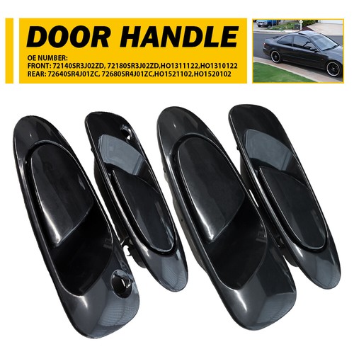 4PCS Black Rear Front Outside Outer Door For Handle 1992 1993-1995 Honda Civic