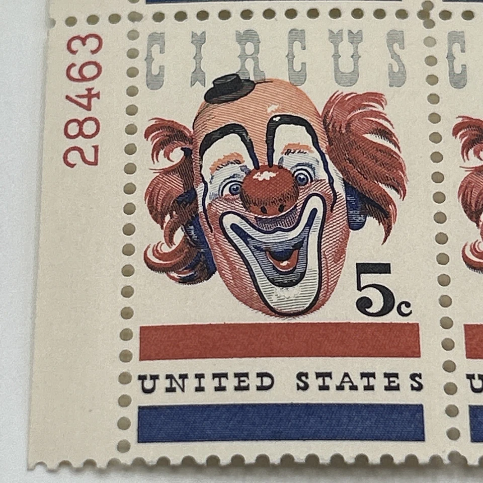 MNH US Postage 5¢ Clown Face ‘Circus’ 4 Stamp Plate Block - Image 3 of 4