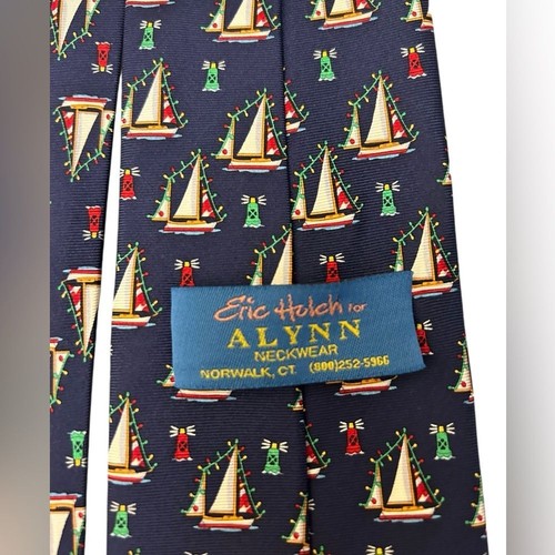 Erich Holch for Alynn 100% Silk Marina Lights Tie Holiday Christmas Sailboats - Picture 3 of 11