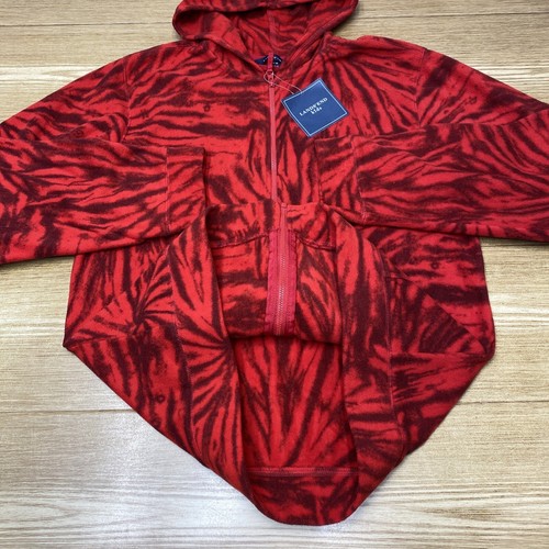 Lands End Hoodie Boys Size L Red Animal Print Thermal Fleece Zip Up Sweater NWT - Picture 4 of 19