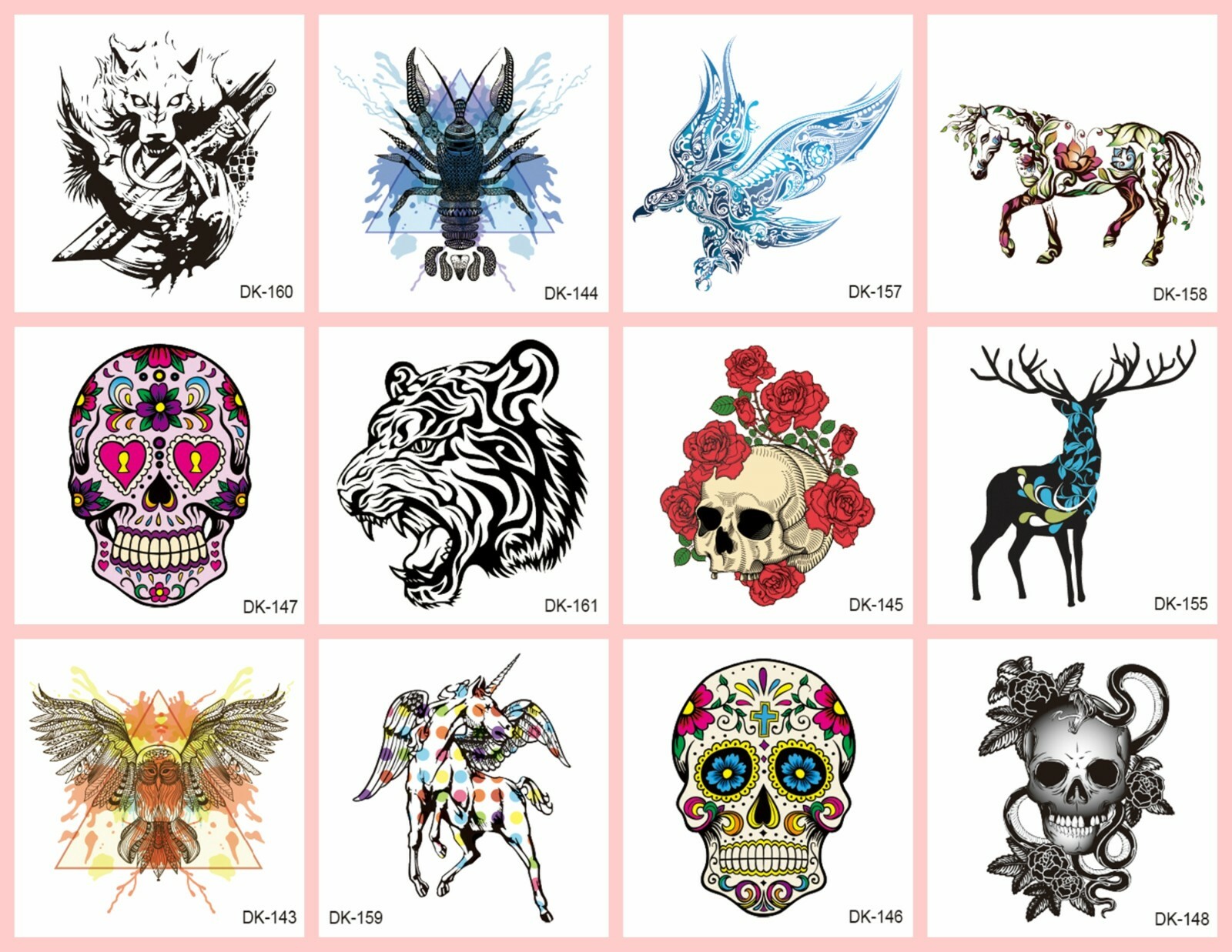 10 sheets Stick on tattoo sugar skull tiger eagle animals temporary | eBay 10 sheets Stick on tattoo sugar skull tiger eagle animals temporary | eBay