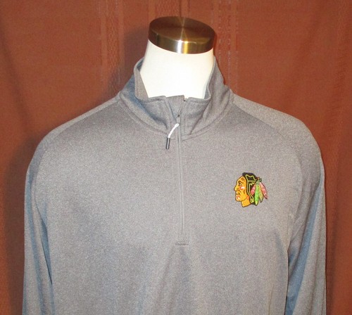 Chicago Blackhawks Men's Long-Sleeve 1/4-Zip Shirt, Grey, Polyester, 2XL, New - Picture 2 of 5