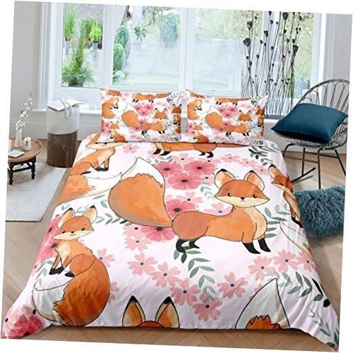 Kids Cartoon Fox Comforter Cover Cute Orange Fox Duvet Cover for Twin Multi 8