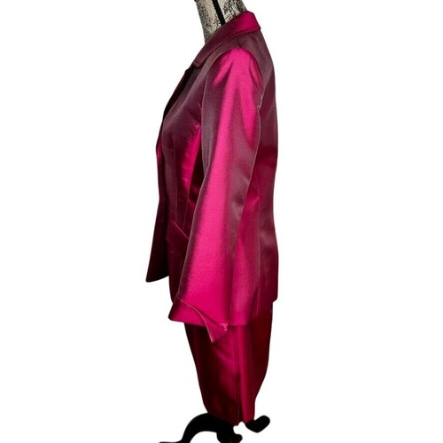 Vintage Badgley Mischka Damen Seide Wolle Magenta Struktur Blazer Luxus Rock Gr. 8 - Bild 5 von 21