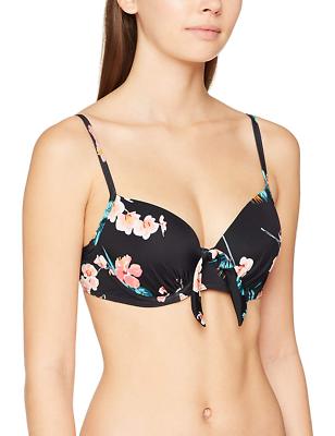 Lepel BLACK PRINT Tropical Plunge Bikini Swim Top, US 38E - Main Image