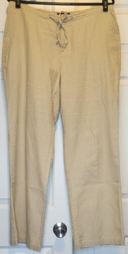 Eddie Bauer Damenhose 10 P beige Leinenmischung Outdoor Wandern Kordelzug gebraucht, in einwandfreiem Zustand