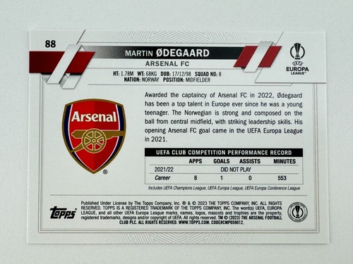 Martin Ødegaard 2022-23 Topps UEFA Europa League 1st Edition #88 Arsenal - Bild 2 von 2