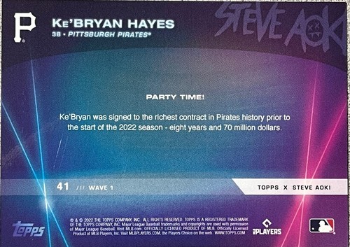 2022 Topps X Steve Aoki Baseball Party Ke'Bryan Hayes #41 - Free Shipping! - Picture 2 of 2